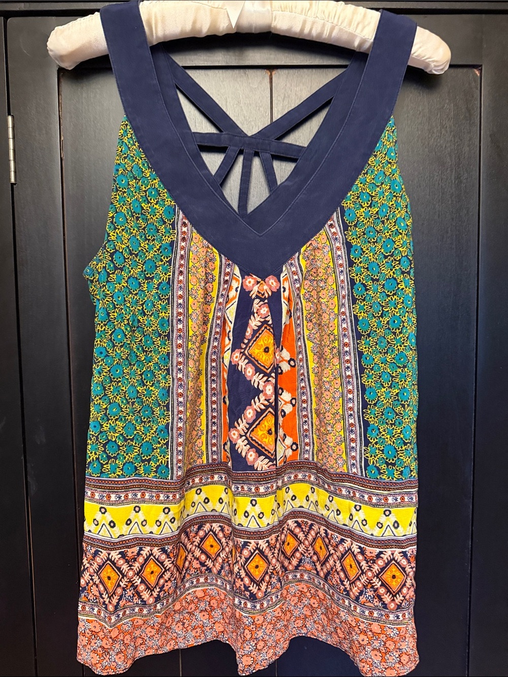 Anthropologie Navy-Trim Multicolor Boho Camisole